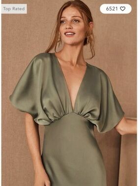 BHLDN Amelia Deep-V Flutter-Sleeve Satin A-Line Gown